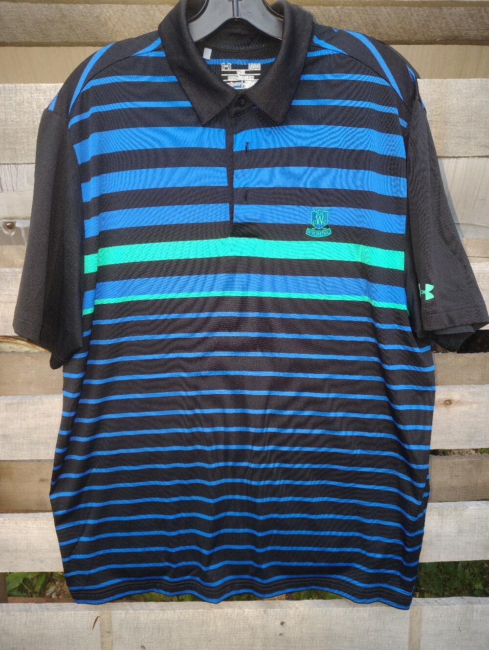 Under Armour Men’s Black Polo with Blue & Teal Stripes